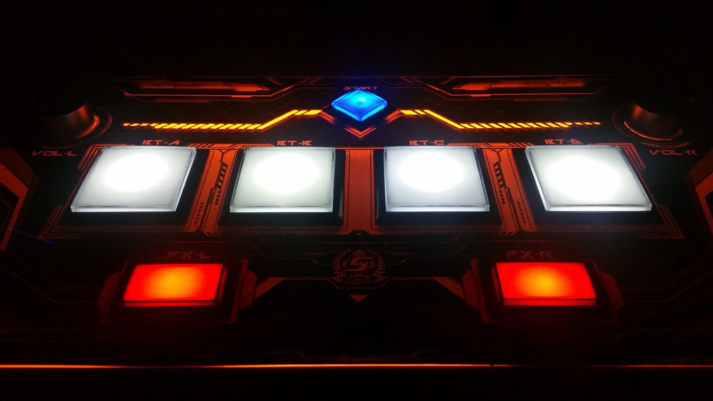 The finished controller lit up in the dark